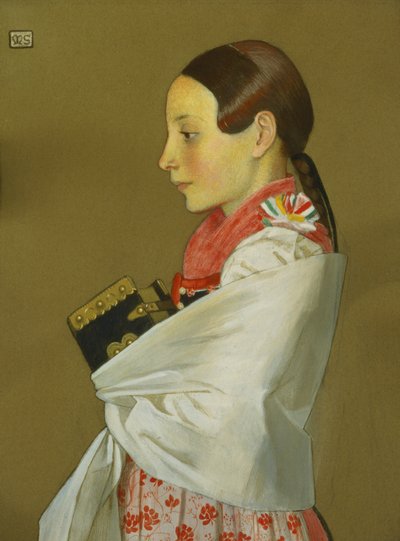 Junges Mädchen von Menguszfalva auf dem Weg zur Kirche, ca. 1905-07 von Marianne Stokes